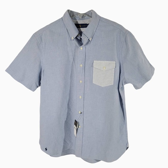Ralph Lauren NEW Shirt Untuck Flap Pocket Chambray Blue Large - Picture 2 of 13